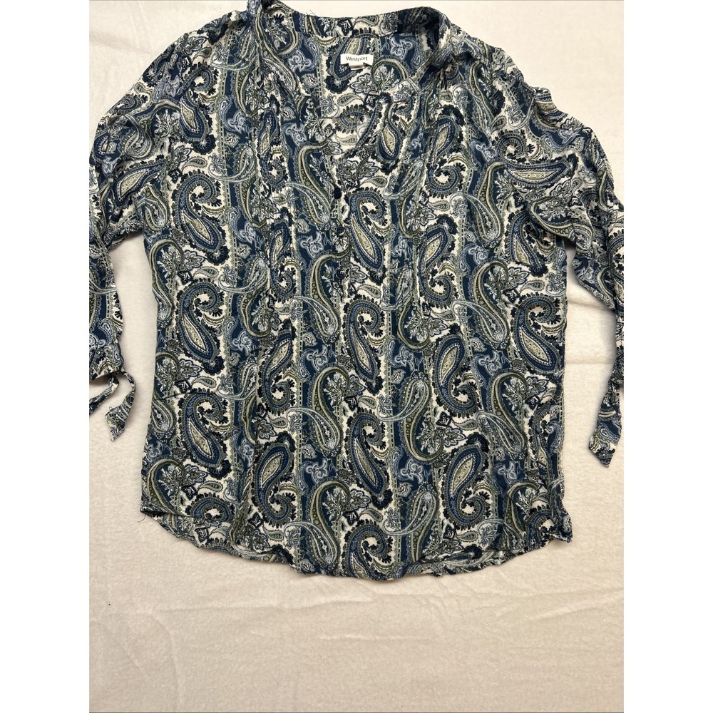 Westport Blue Paisley Print Button Down Shirt Size Large